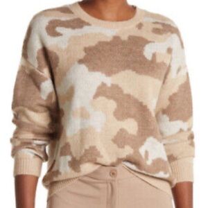 Lucky Brand Wool Blend Camo Shades Of Tan And Mute Pink Size Large Crew Neck